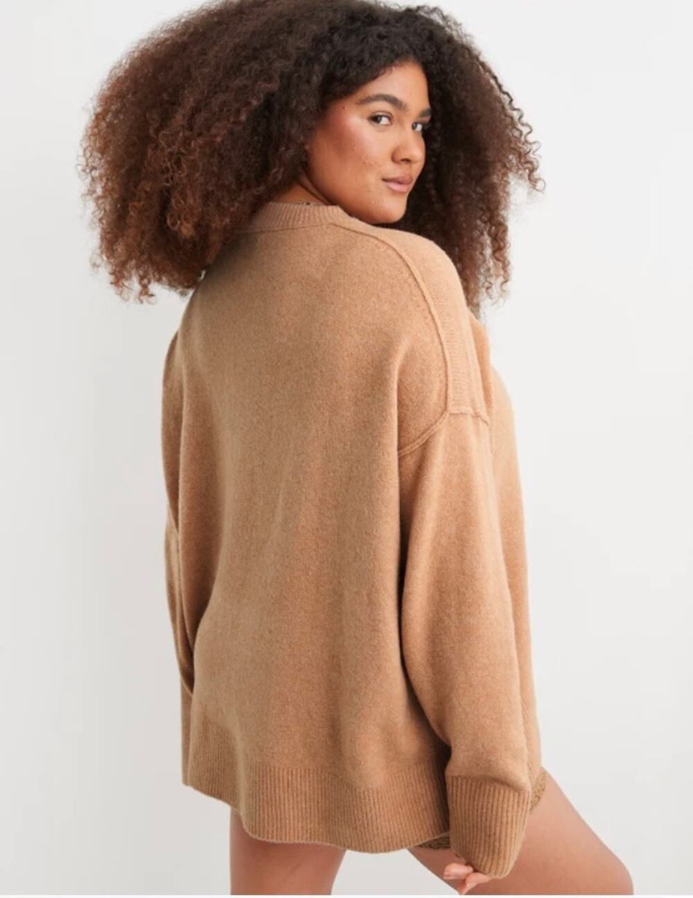 Aerie unREAL Sweater Oversized Pullover Camel Tan Sz XXS Cozy Casual Lightweight